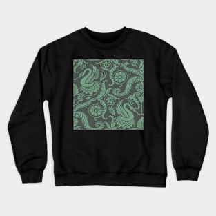 Mint Green on Sage Classy Medieval Damask Swans Crewneck Sweatshirt